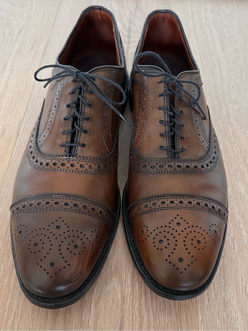 Allen Edmonds Strand Brown Leather Wingtip Oxfords with Brogue Detailing
